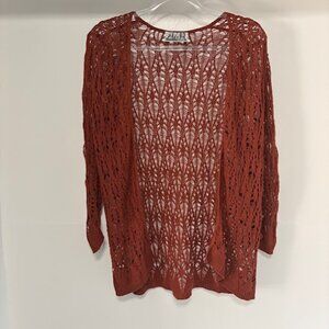 Two One Two New York Open Knit Rust Textured Crochet Layering Boho Feminine Fall